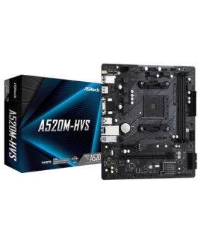 ASROCK MB A520M-HVS, SOCKET AMD AM4, CS AMD A520, 2 DIMM SOCKETS DDR4, DSUB/HDMI, LAN GIGABIT, MICRO-ATX, 2YW