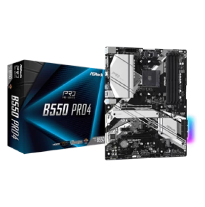 ASROCK MB B550 PRO4, SOCKET AMD AM4, CS AMD B550, 4 DIMM SOCKETS DDR4, D-SUB/HDMI, LAN GIGABIT, ATX, 2YW